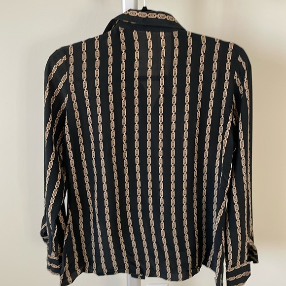 Céline Vintage black silk chain print blouse button down shirt, size US 2-4 - Picture 2 of 10